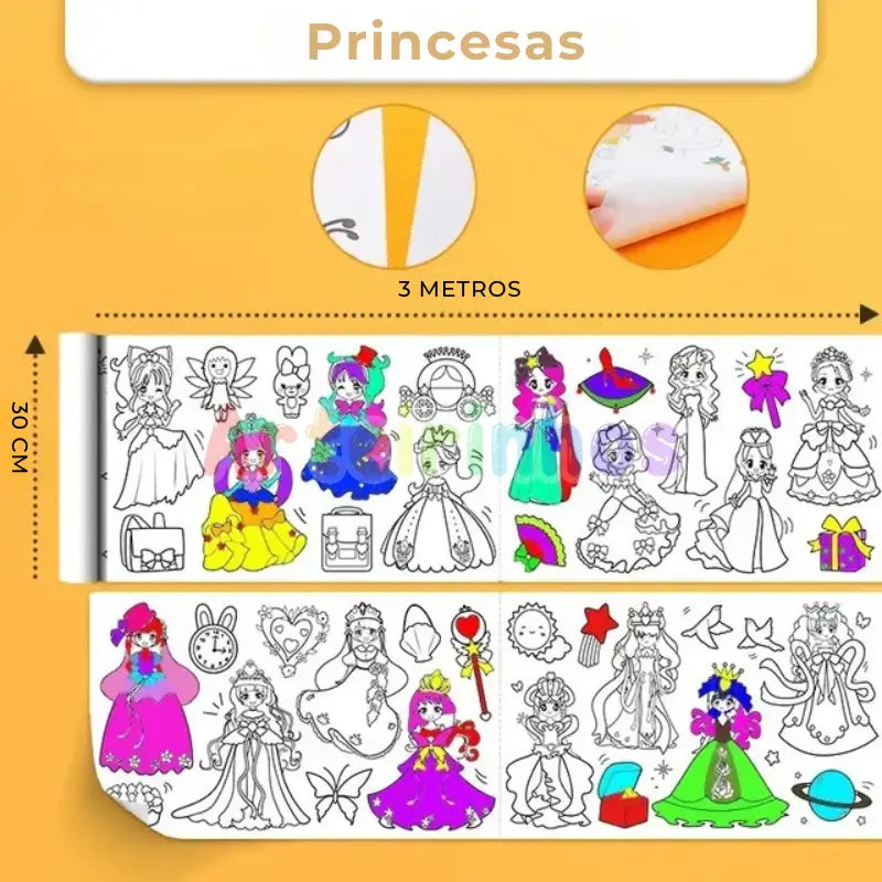 Rodillo mágico para colorear (3 metros) y dibujos adhesivos