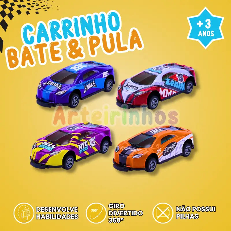 Carrinho Bate e Pula 360° (Kit 4 Unidades) - Especial Dia Das Crianças