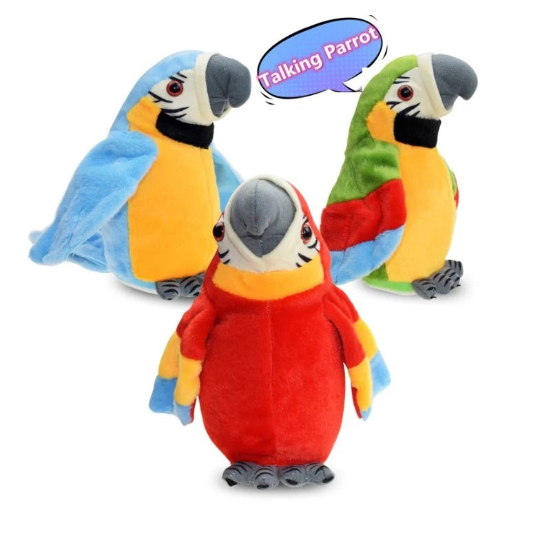 Loro de peluche que repite el habla