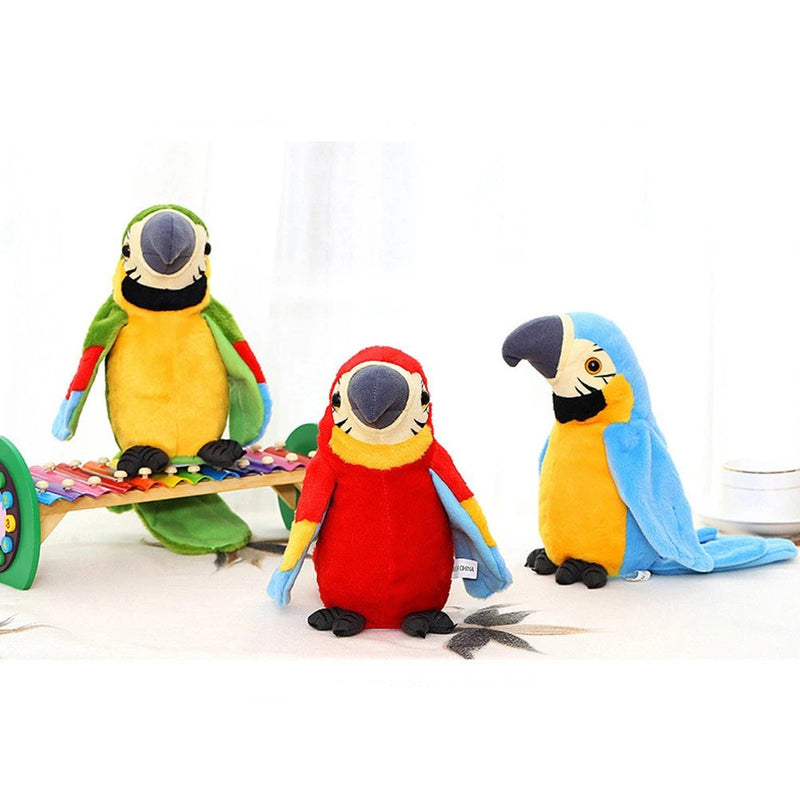 Loro de peluche que repite el habla