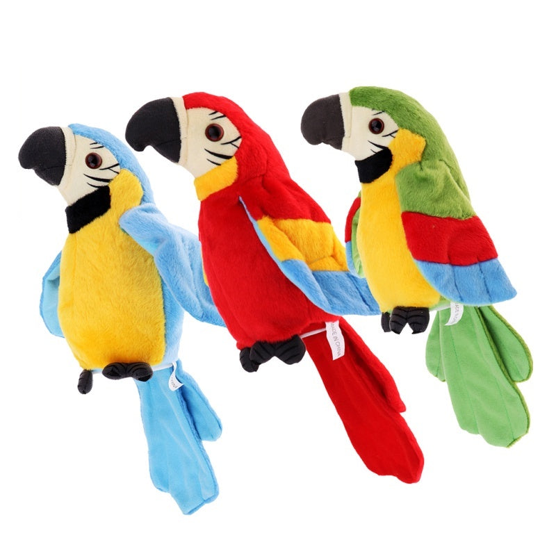 Loro de peluche que repite el habla