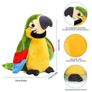 Loro de peluche que repite el habla